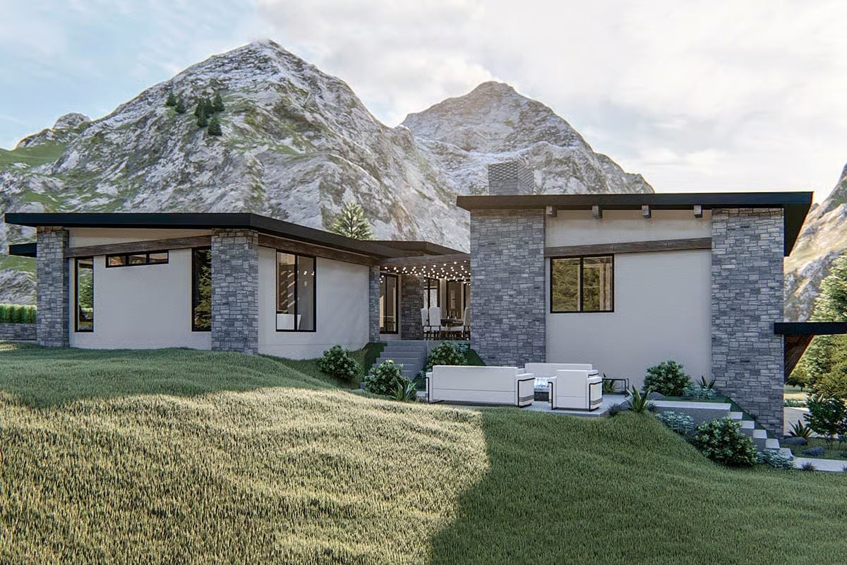 Stone Corners, Flat Roofline, and a Courtyard That Earns the Mountain Behind It