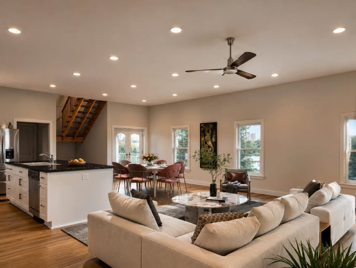 Open-Plan Living Where the Kitchen, Dining, and Sofa Zone Actually Coexist