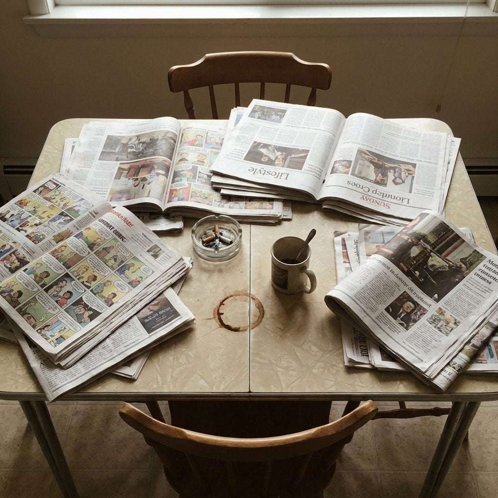 The Sunday Paper, Still Spread Across the Entire Kitchen Table at 4 PM