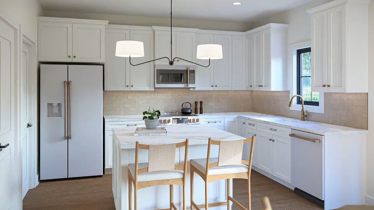 Marble Island, Gold Hardware, and Barstools That Invite You to Stay Awhile