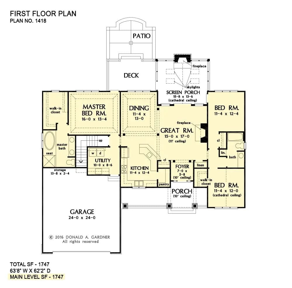 Floor Plan - The Tanner 3-Bedroom Country with Screened Porch Designed for Couples Who Treat Mornings on the Porch as Sacred