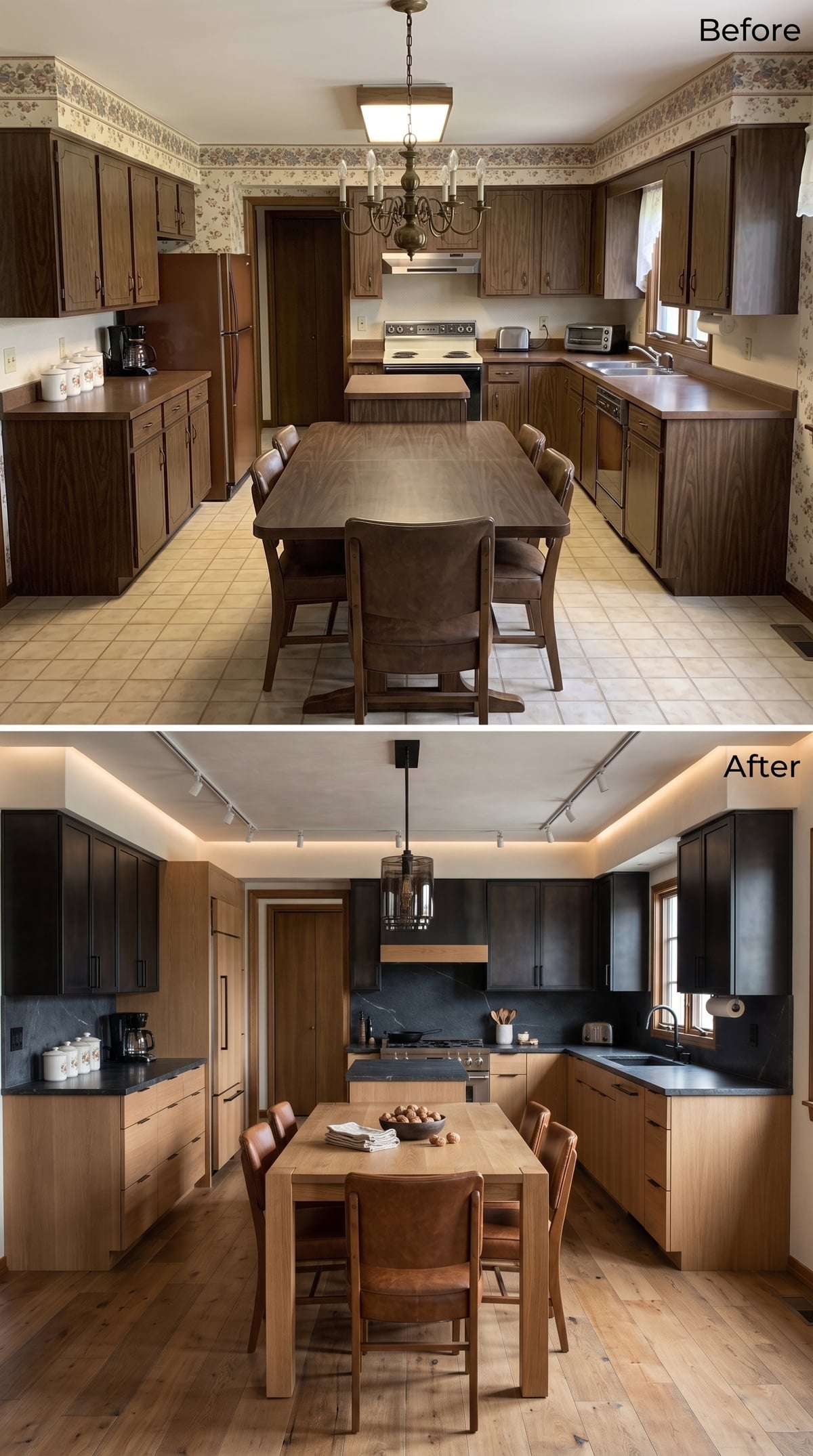 Black Upper Cabinets Paired With Natural Oak Lowers Changed Everything About This Space