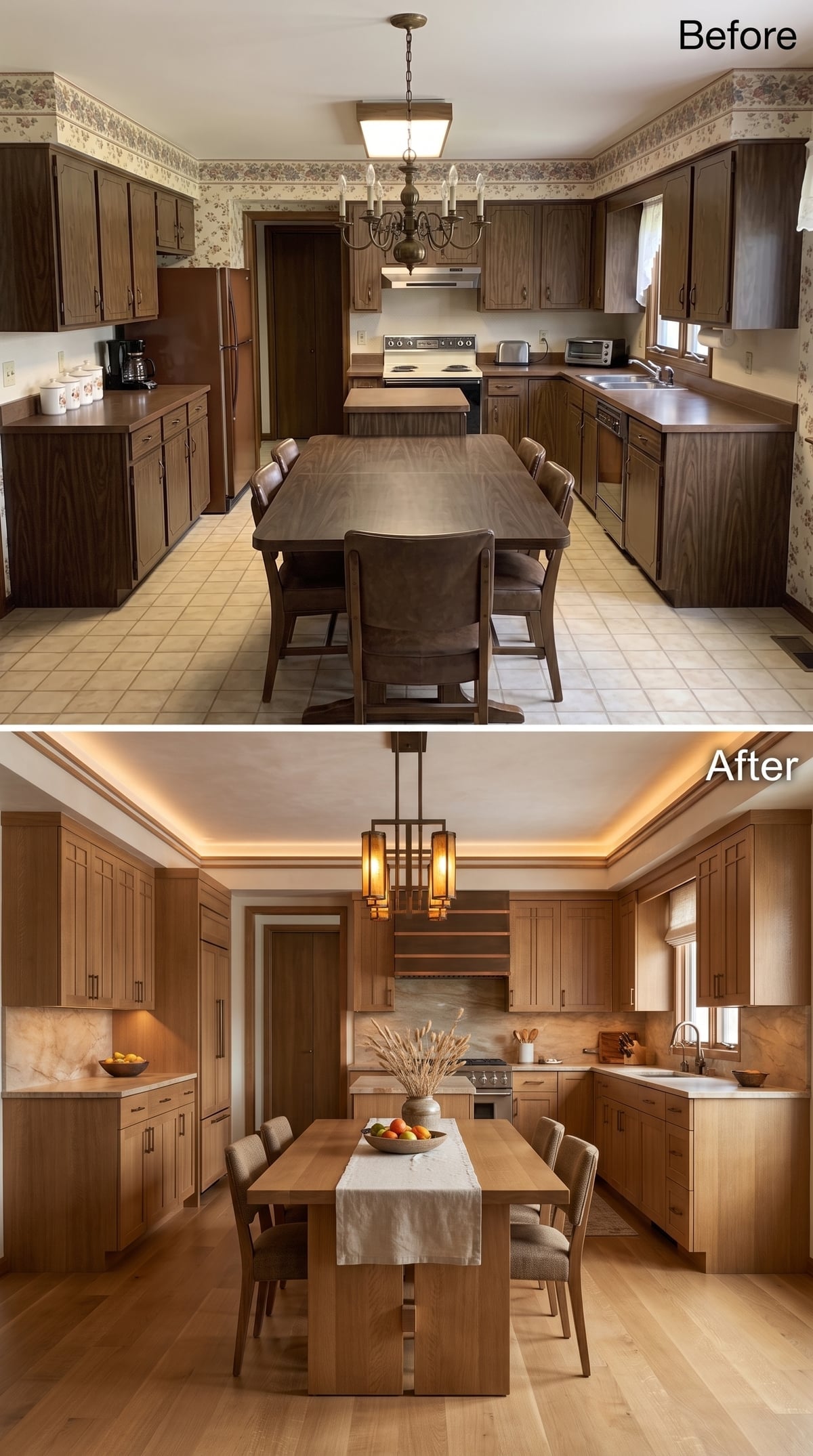 Light Oak Cabinets, Marble Backsplash, and Cove Lighting Rewrote This Kitchen's Whole Mood