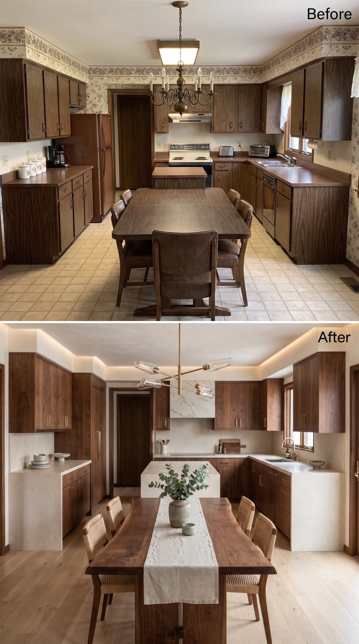 Walnut Cabinets, Marble Slab Hood, and Cove Lighting Found a Quieter Gear