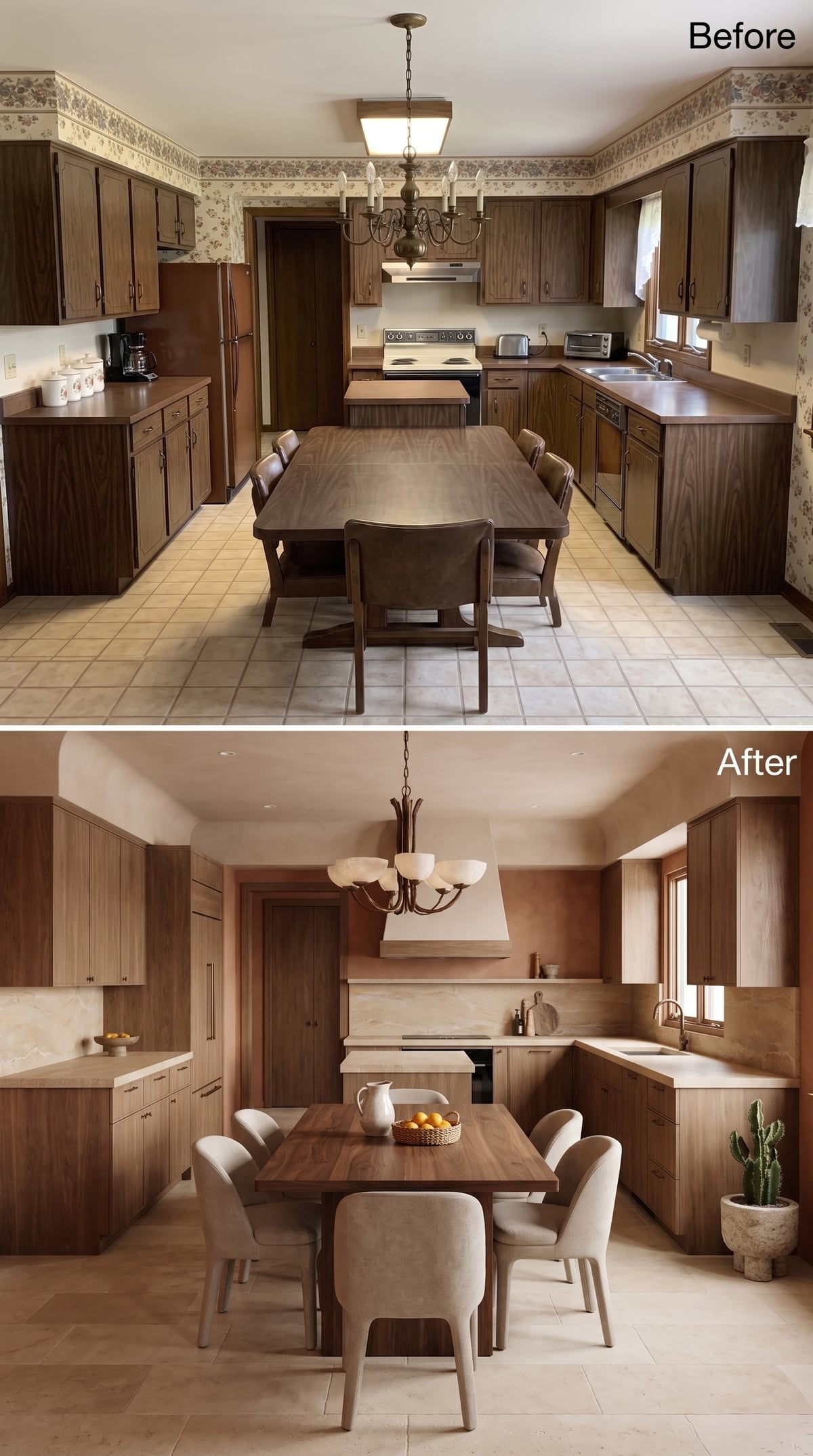 Warm Walnut Cabinets and Stone Counters Gave This Kitchen a Whole New Identity