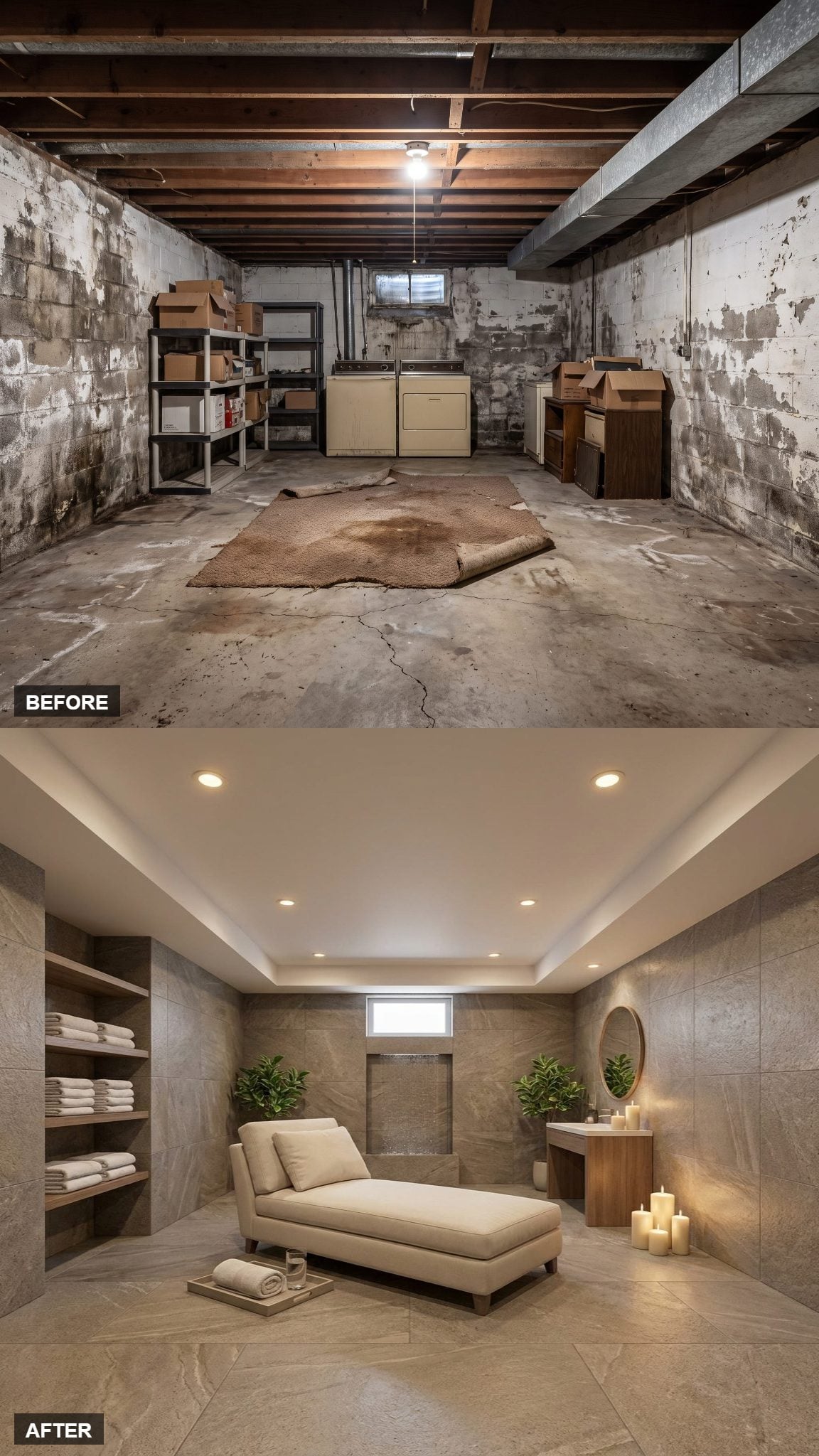 Tranquil Spa Retreat in Soft Gray Stone and Candlelight