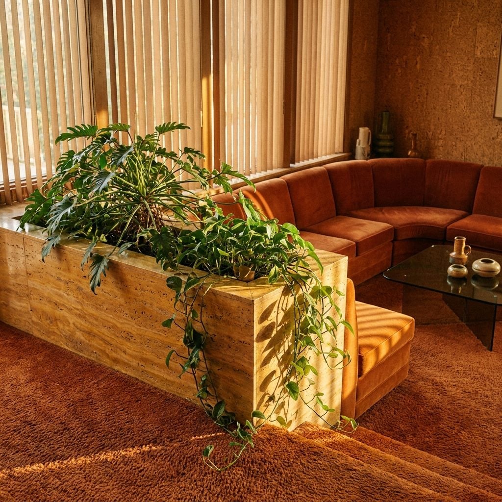 The Travertine Planter Built Right Into the Step Wall