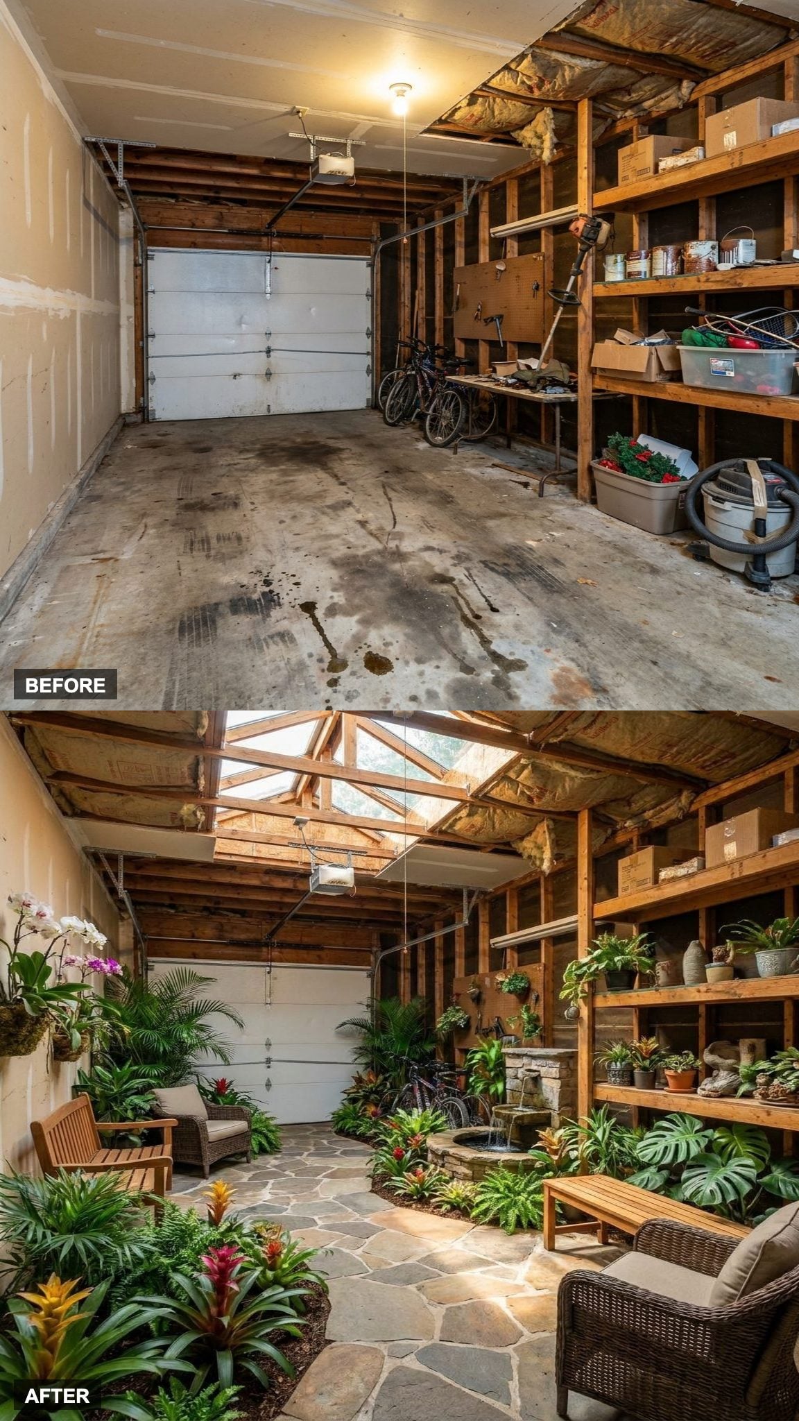 Tropical Conservatory with Stone Pathways, a Water Feature, and Skylights That Actually Earn Their Name