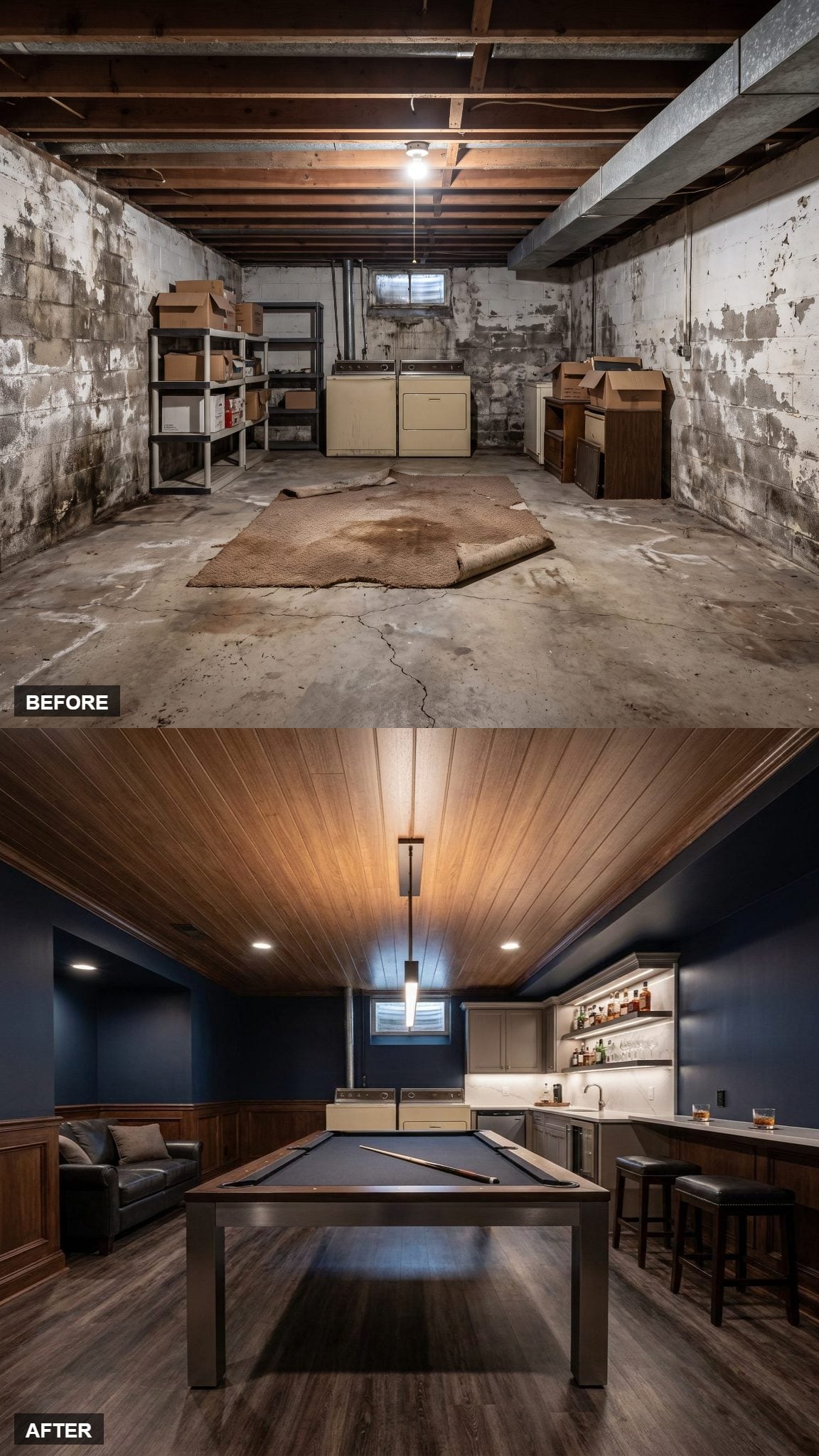 Upscale Billiards Room With a Quartz Wet Bar