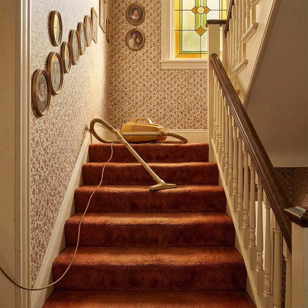 Vacuuming the Stairs One Tread at a Time With the Hose Attachment