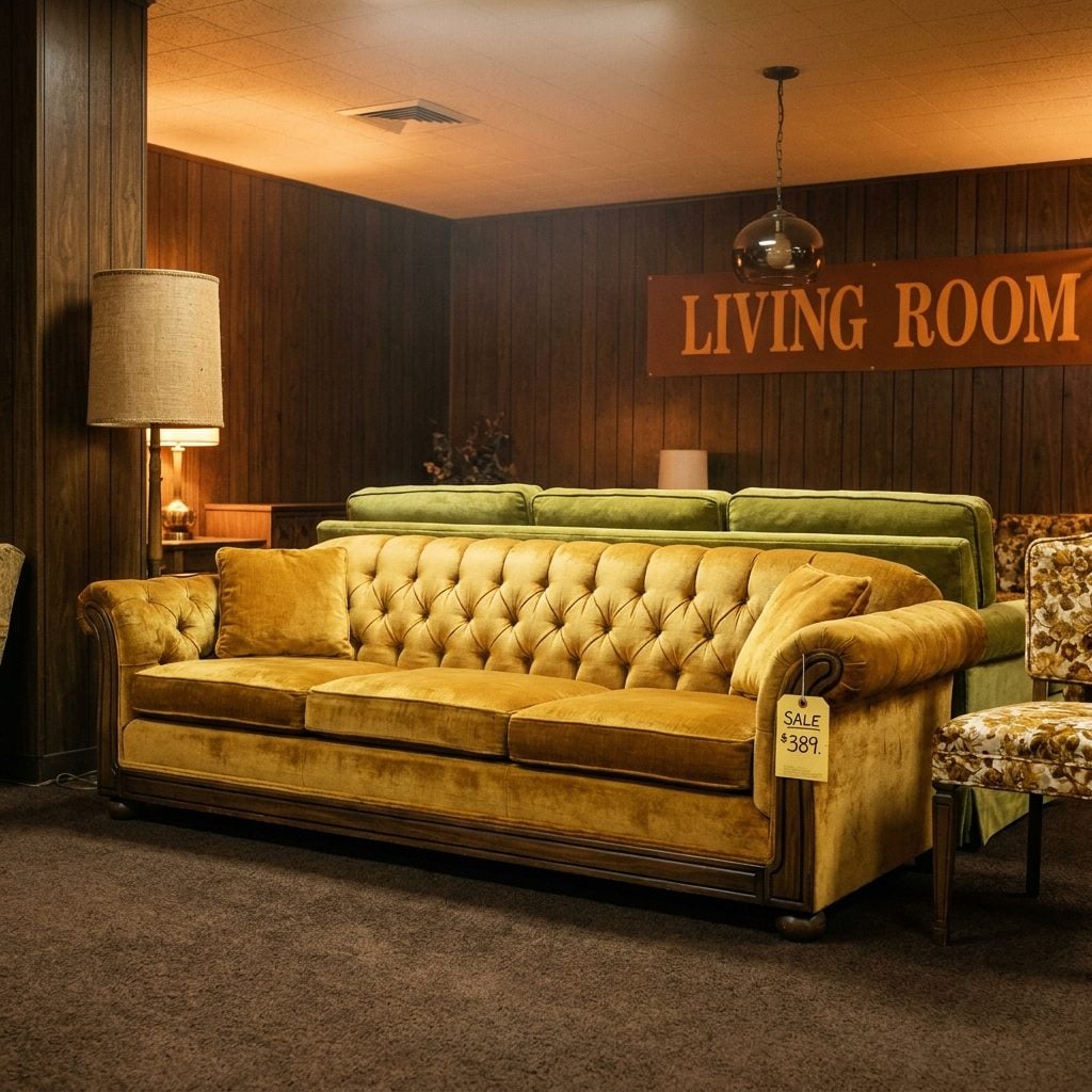 A Velvet Sofa in Harvest Gold or Avocado: Around $340 to $475 in 1978