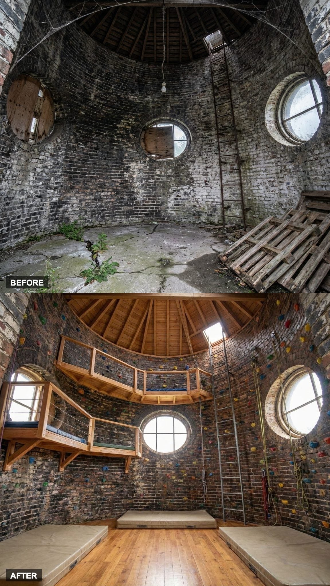 Vertical Territory: A Full-Height Circular Climbing Wall That Uses Every Inch of Brick