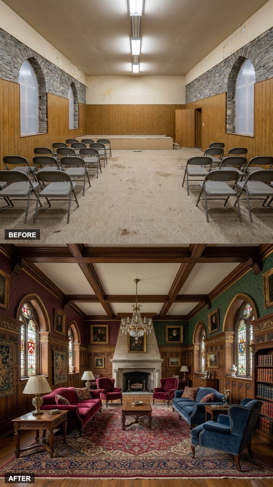 Victorian Gothic Revival With Stained Glass, Ornate Woodwork, and Deep Jewel-Toned Furnishings
