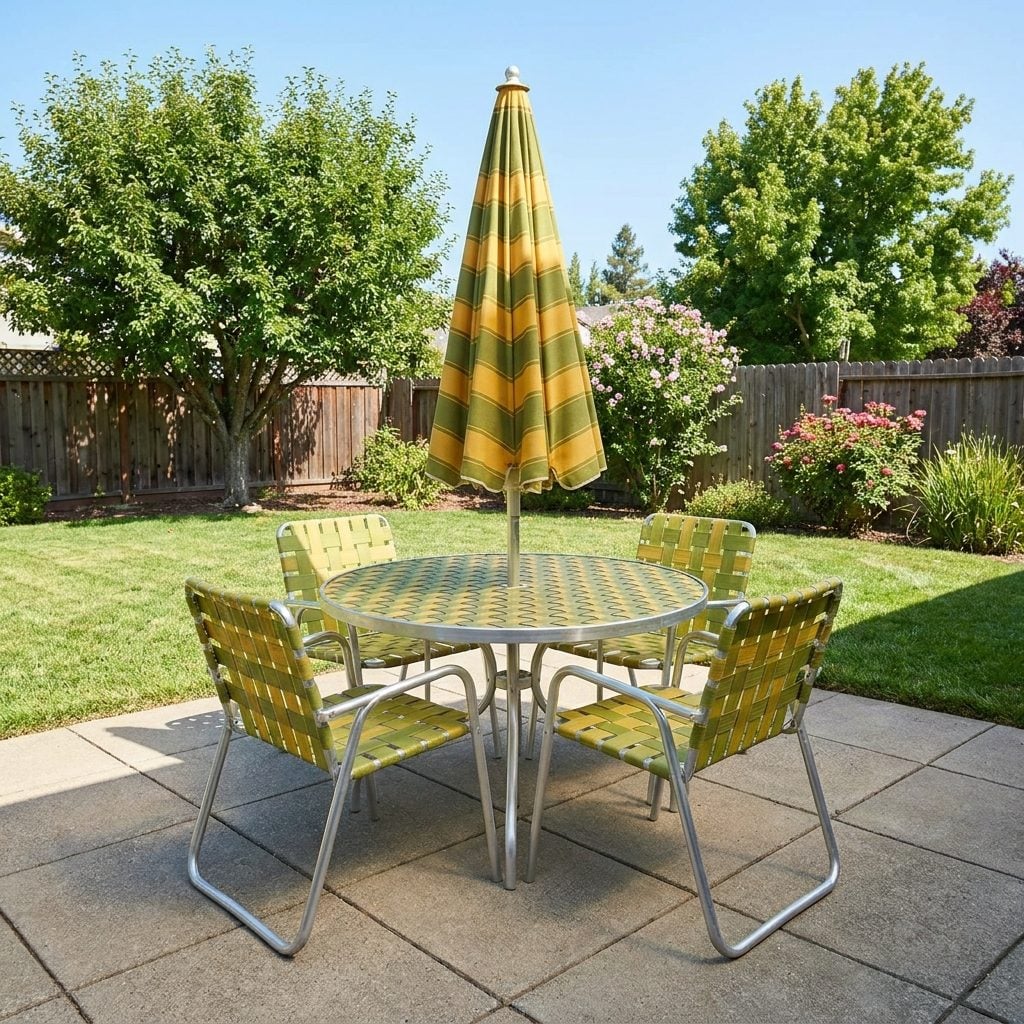 A Vinyl Umbrella Patio Table Set: About $79 in 1971