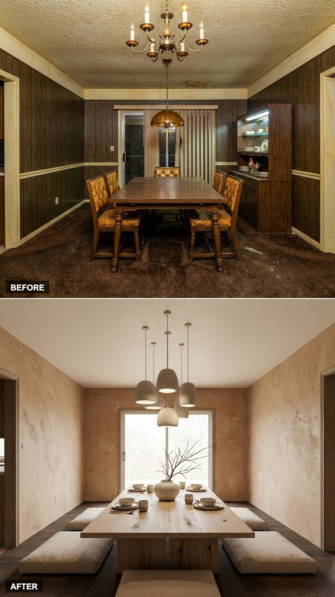 Wabi-Sabi Dining Room with Unfinished Clay Plaster Walls and Ceramic-Heavy Table Settings