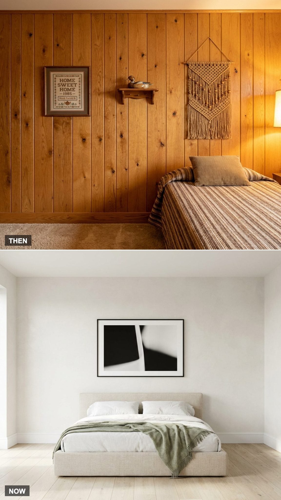 The Walls: Warm Wood Paneling vs. Quiet Neutral Plaster