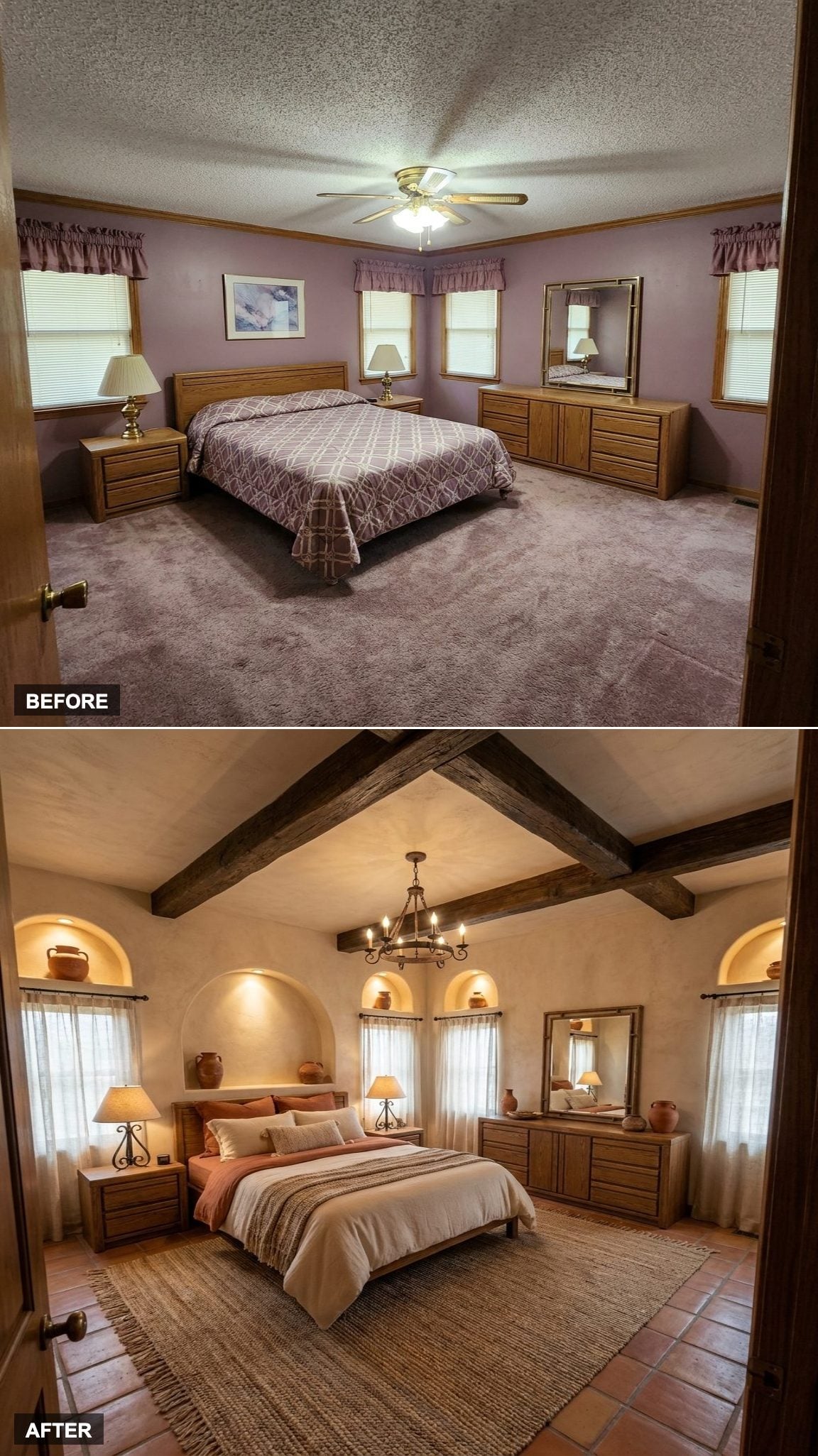 Warm Plaster Walls and Arched Niches Give This Bedroom a Mediterranean Soul