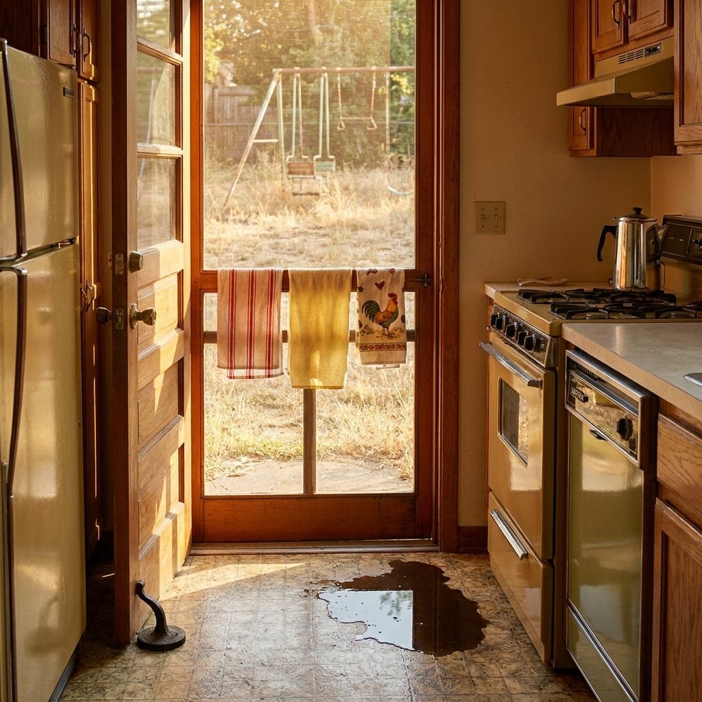 Wet Towels Draped Over the Screen Door