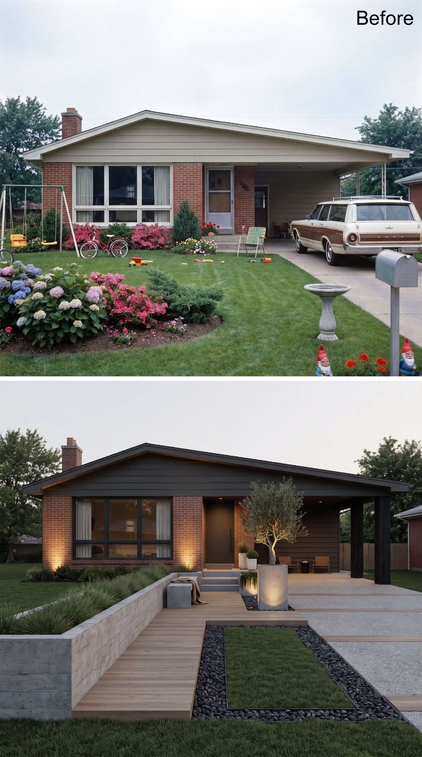 Dark Siding, Lit Concrete, and One Olive Tree in the Right Place
