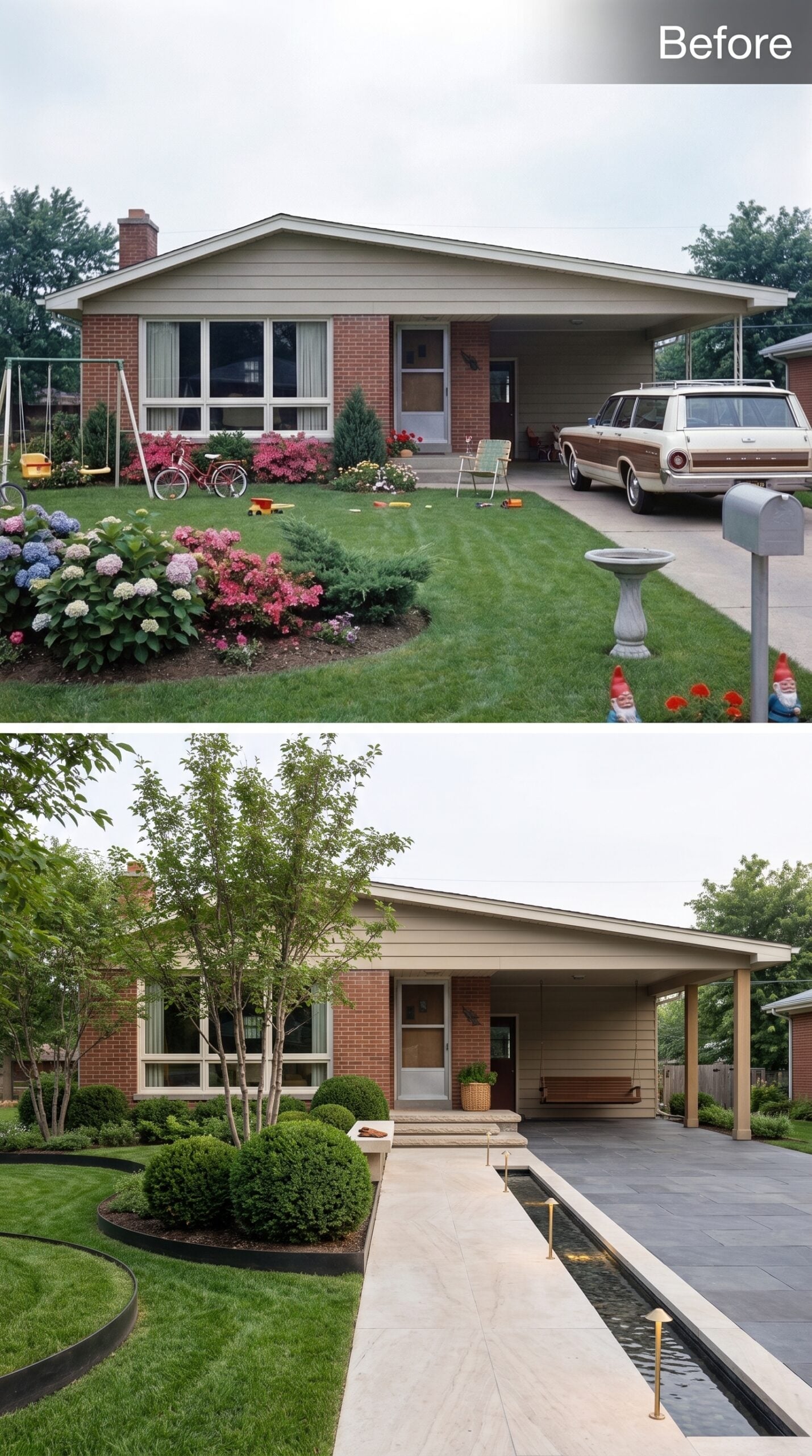 Gnomes Out, Bluestone In: A Mid-Century Ranch Gets a Formal Arrival