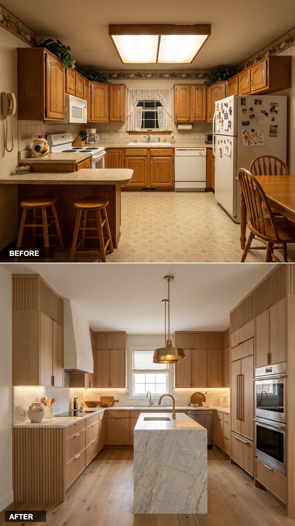 White Oak Flat-Panels and Taj Mahal Quartzite Turn a Builder-Grade Box into an Organic Modern Dream