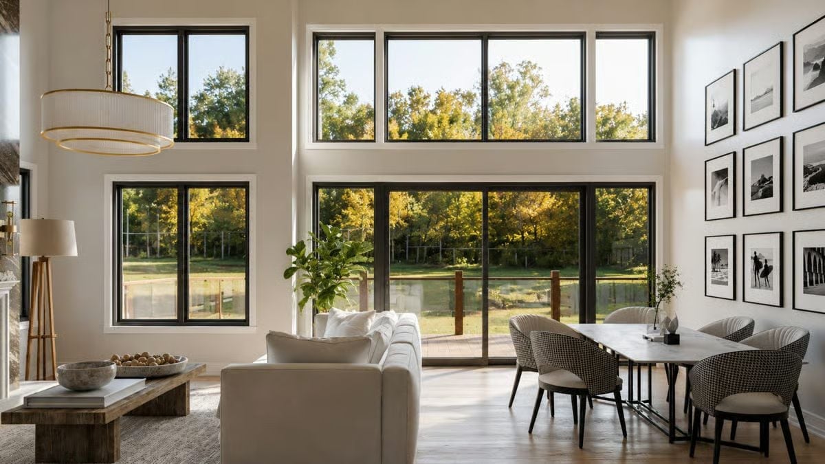 Double-Height Glass, Black Frames, and a View That Does the Decorating