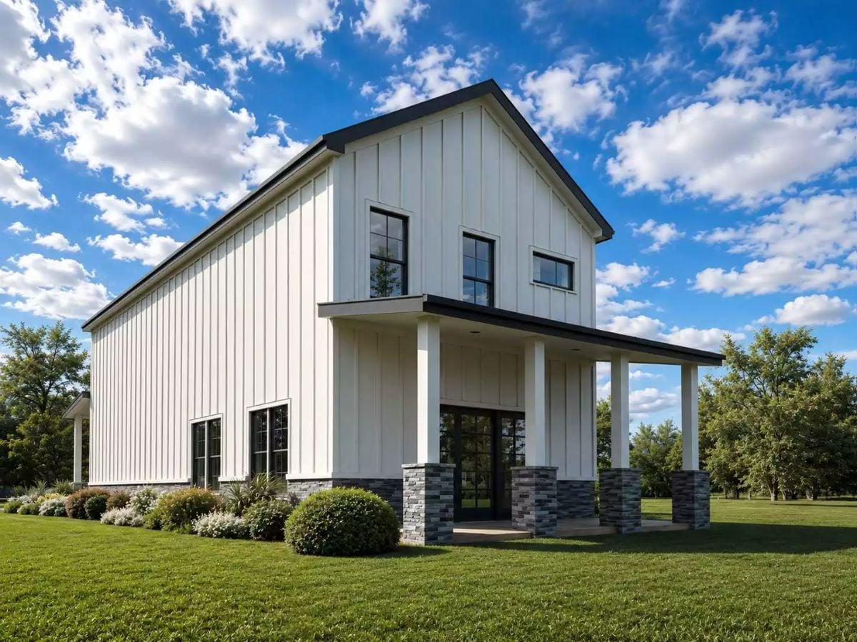 Board-and-Batten Siding and a Stone Base Make a Strong Case for Rural Modern