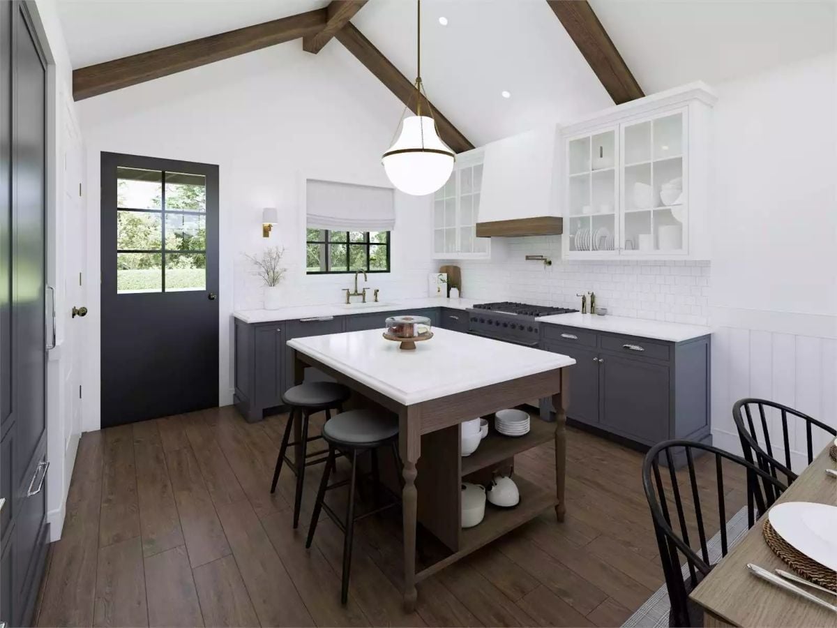 Vaulted Kitchen Where Turned Island Legs Steal the Show