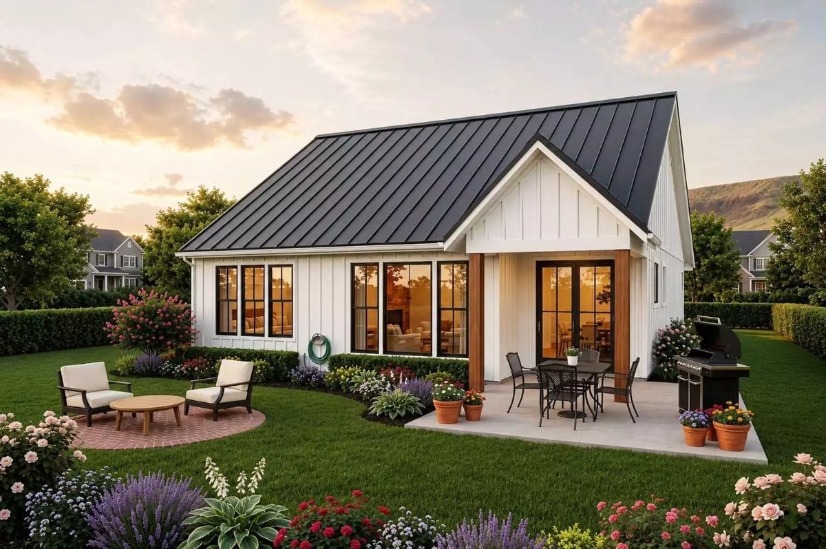 Black Metal Roof, White Board-and-Batten, and a Backyard That Earns Its Keep