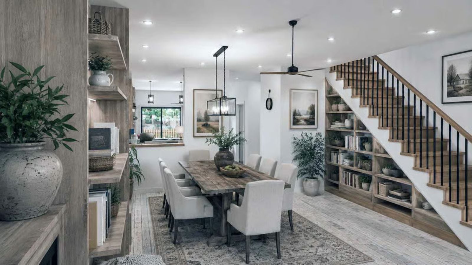 Built-In Shelving Under the Stairs Earns Every Inch It Takes Up