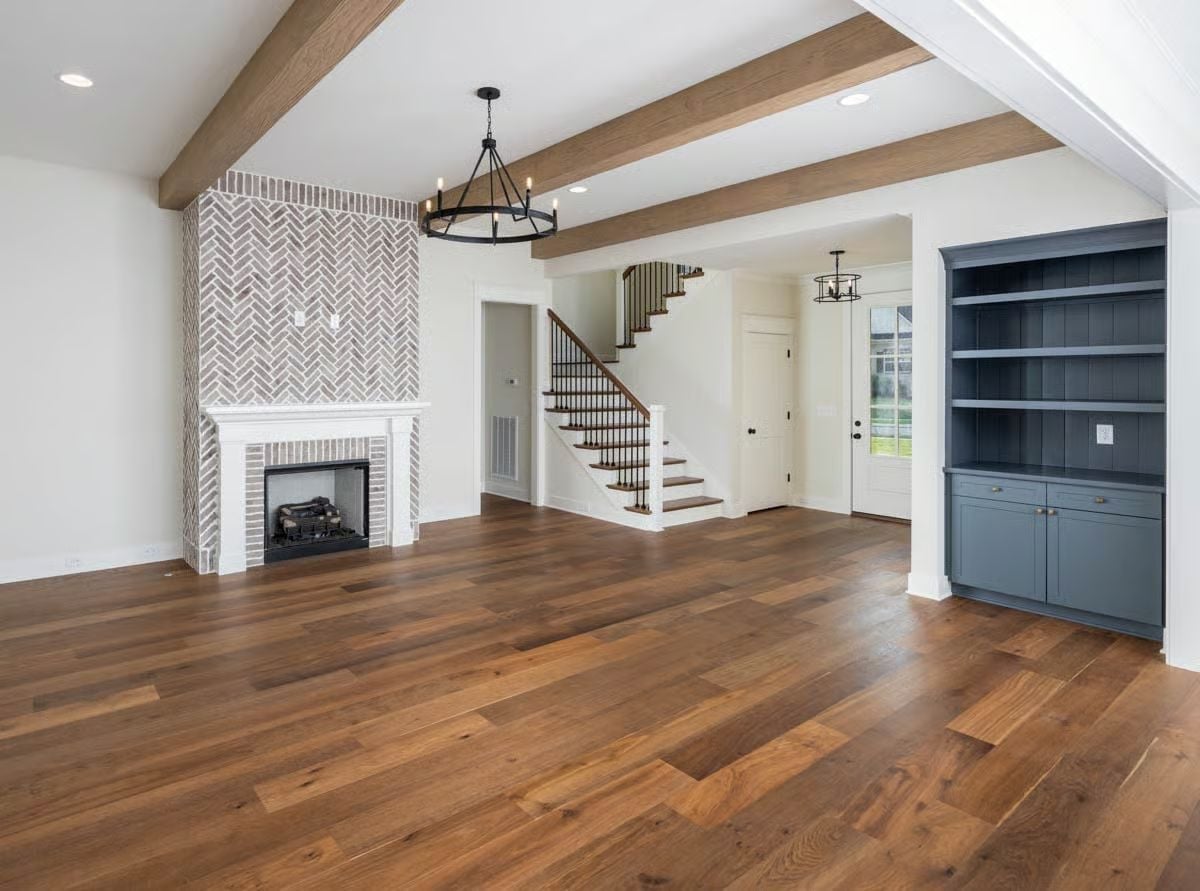 Herringbone Brick, Blue Built-Ins, and Zero Furniture to Get in the Way
