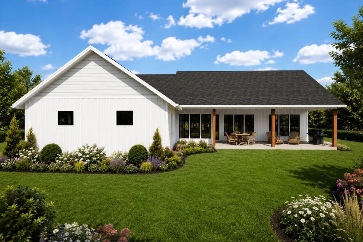 Board-and-Batten White Exterior With a Covered Patio Built for Actual Outdoor Living