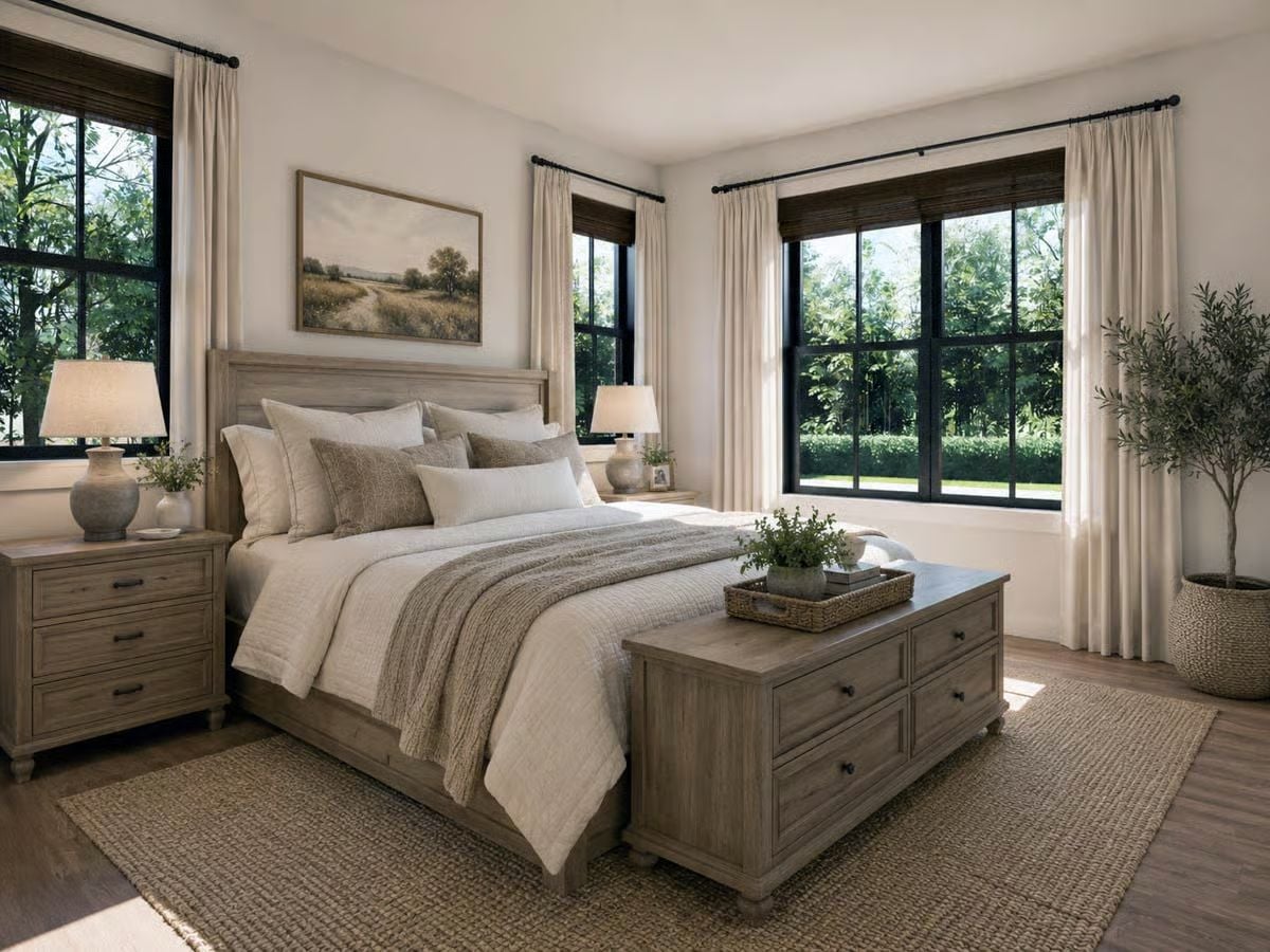 Gray-Washed Wood and Layered Linens That Make a Bedroom Feel Like a Reset