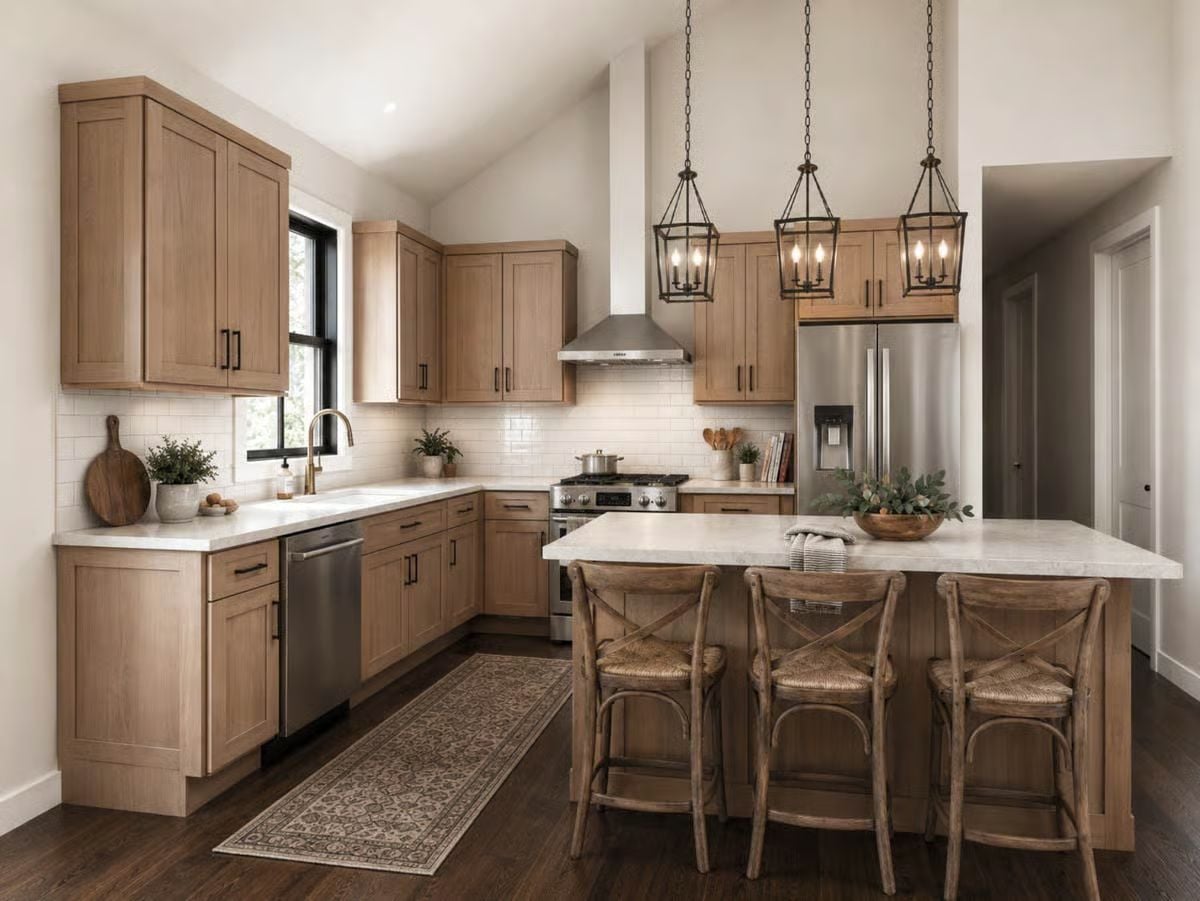 Lantern Pendants and Shaker Cabinets That Make White Subway Tile Feel Earned
