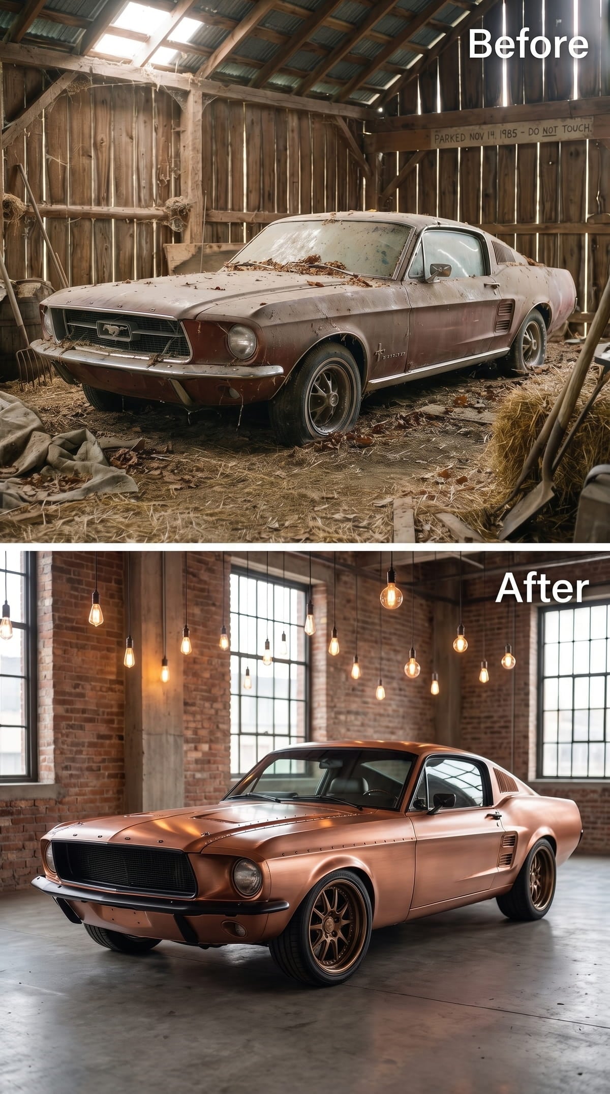 Copper satin 1967 Mustang fastback with bronze wheels