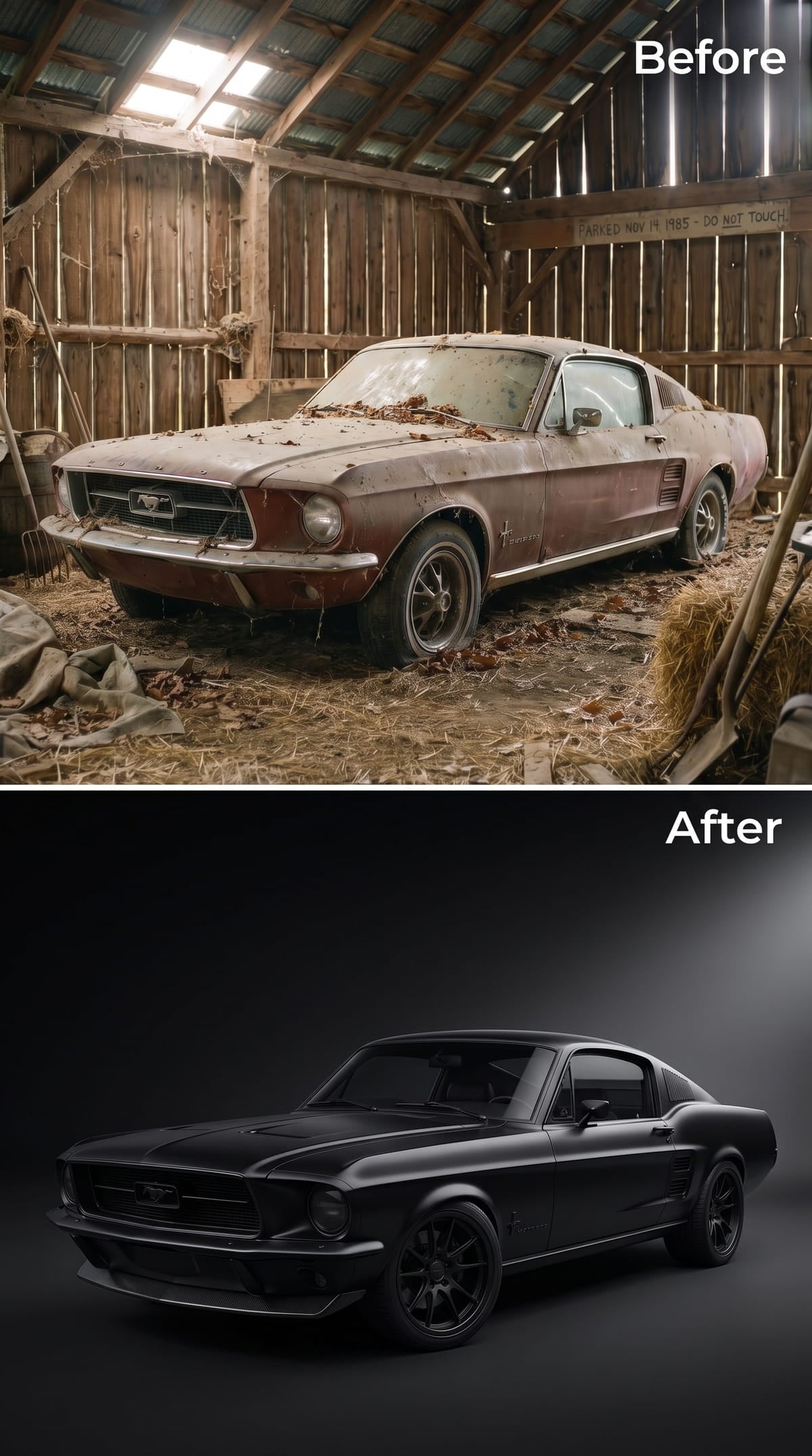 Matte black 1967 Mustang fastback restomod concept