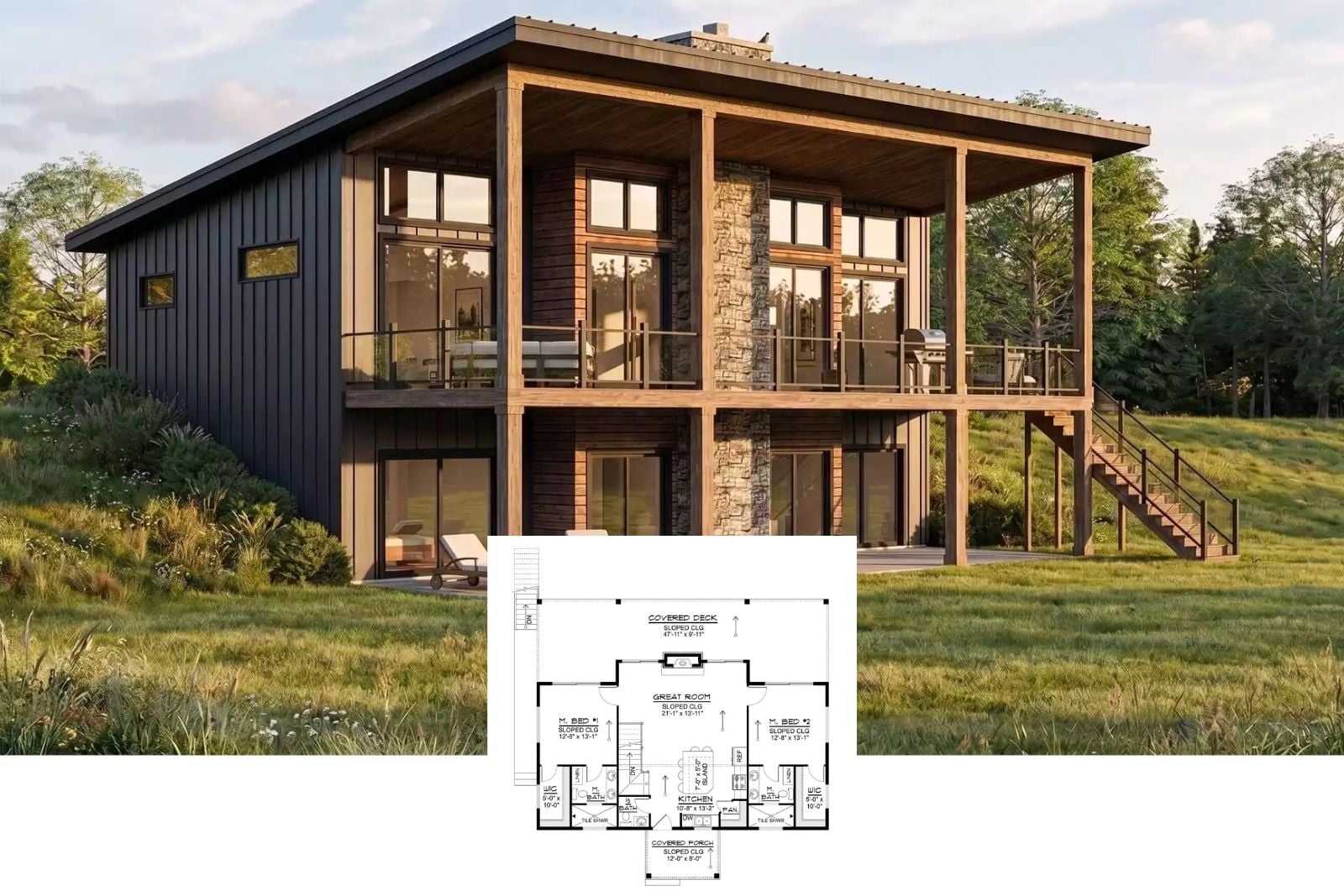Arroyo 4-Bedroom Modern Mountain House Plan with Dual Primary Suites (1,249 Sq. Ft. Floor Plan)