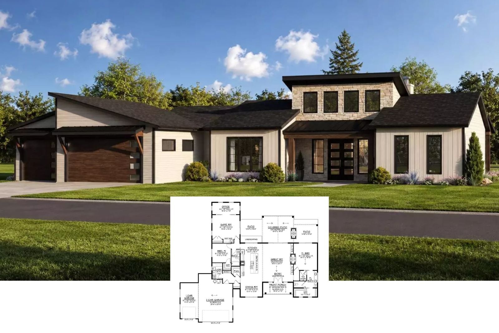 Berkett 2-Bedroom Modern House Plan with Game Room (2,238 Sq. Ft. Floor Plan)