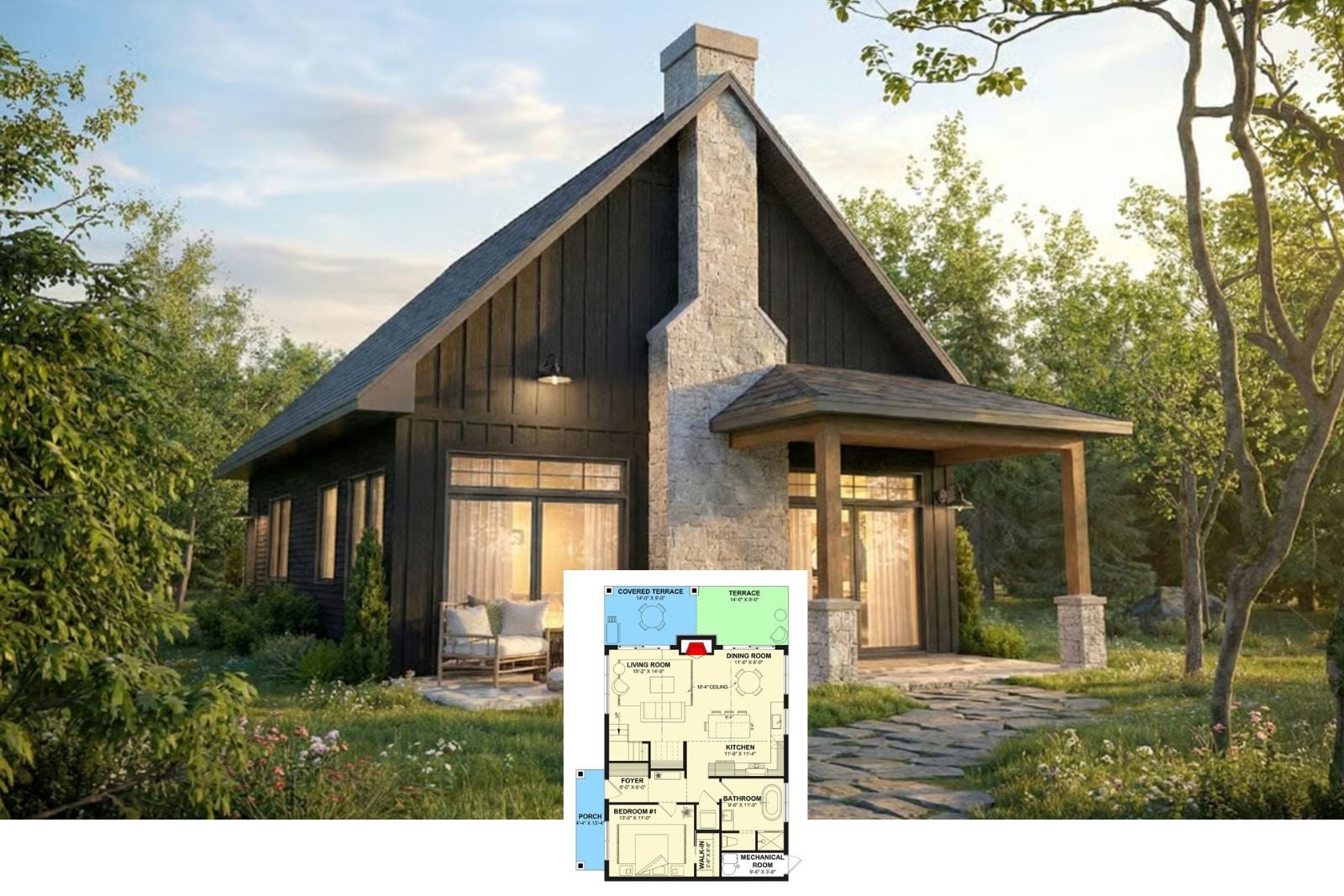 Stonepine Retreat 2-Bedroom Rustic Cottage House Plan with Loft (1,285 Sq. Ft. Floor Plan)