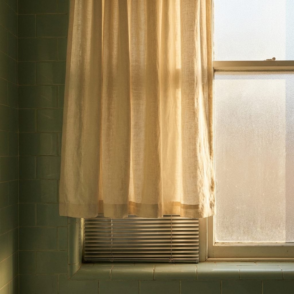 Real Fabric on the Bathroom Window