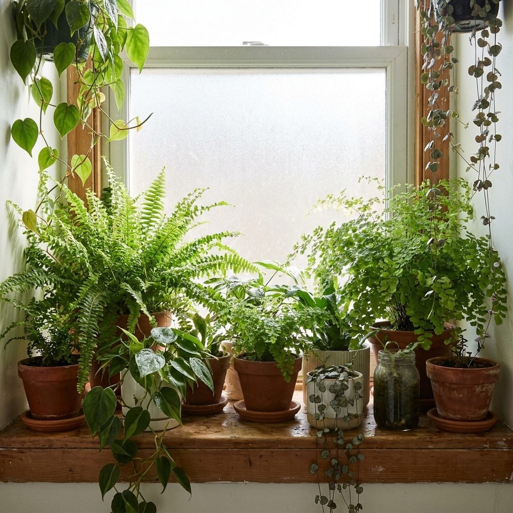 Houseplants Crowded onto the Windowsill