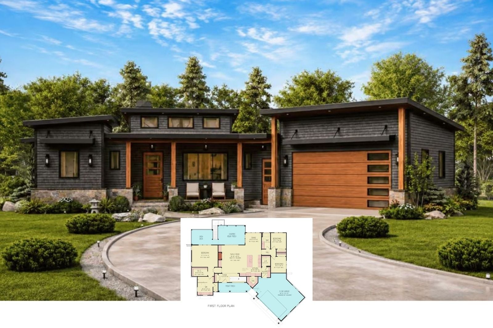 Step Inside The Modernist Lodge 3-Bedroom Contemporary House Plan with Angled 2-Car Garage (1,801 Sq. Ft. Floor Plan)