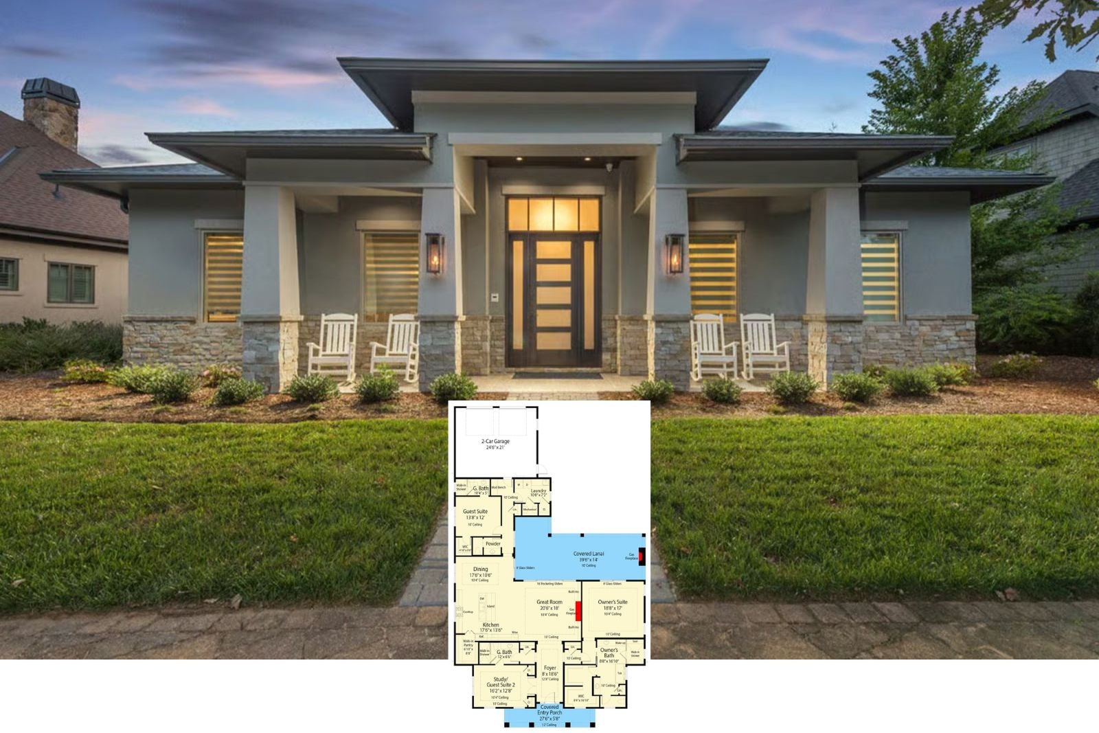 Vesper 3-Bedroom Contemporary Prairie House Plan with Covered Lanai (2,812 Sq. Ft. Floor Plan)