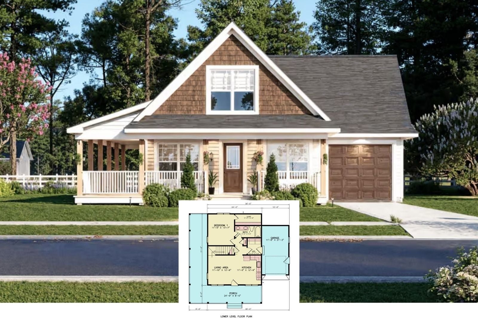 Crepe Myrtle 3-Bedroom Craftsman Bungalow House Plan with Wraparound Porch (1,272 Sq. Ft. Floor Plan)
