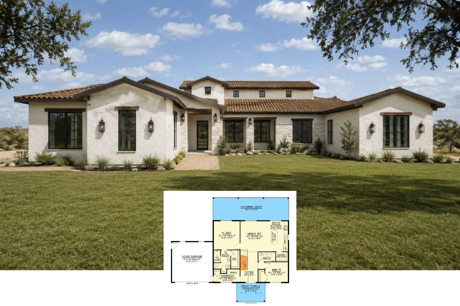 Casa Verano 3-Bedroom Mediterranean Ranch House Plan with (3,637 Sq. Ft. Floor Plan)