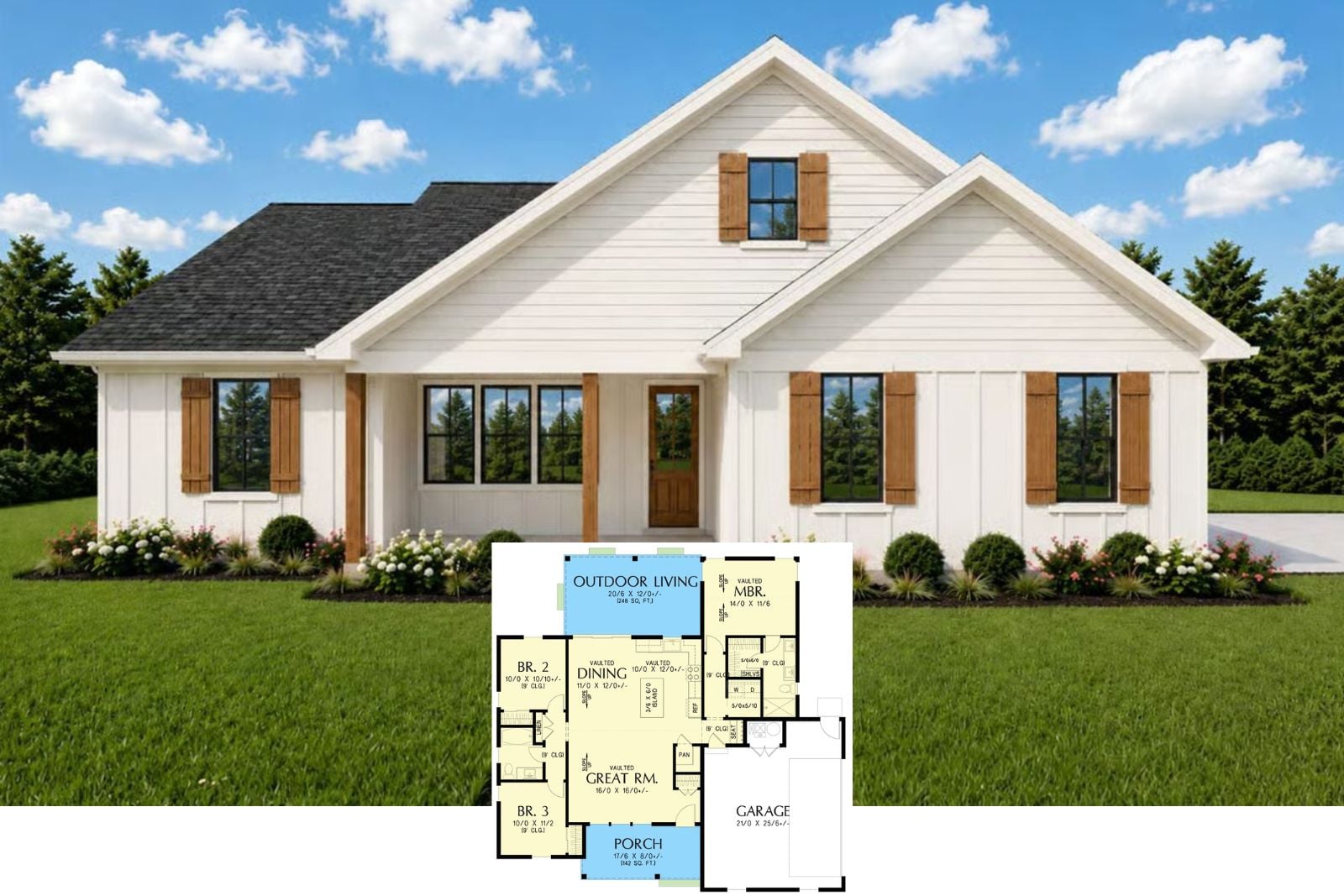 Cedarshutter 3-Bedroom Modern Farmhouse Layout with Covered Outdoor Living (1,376 Sq. Ft. Floor Plan)
