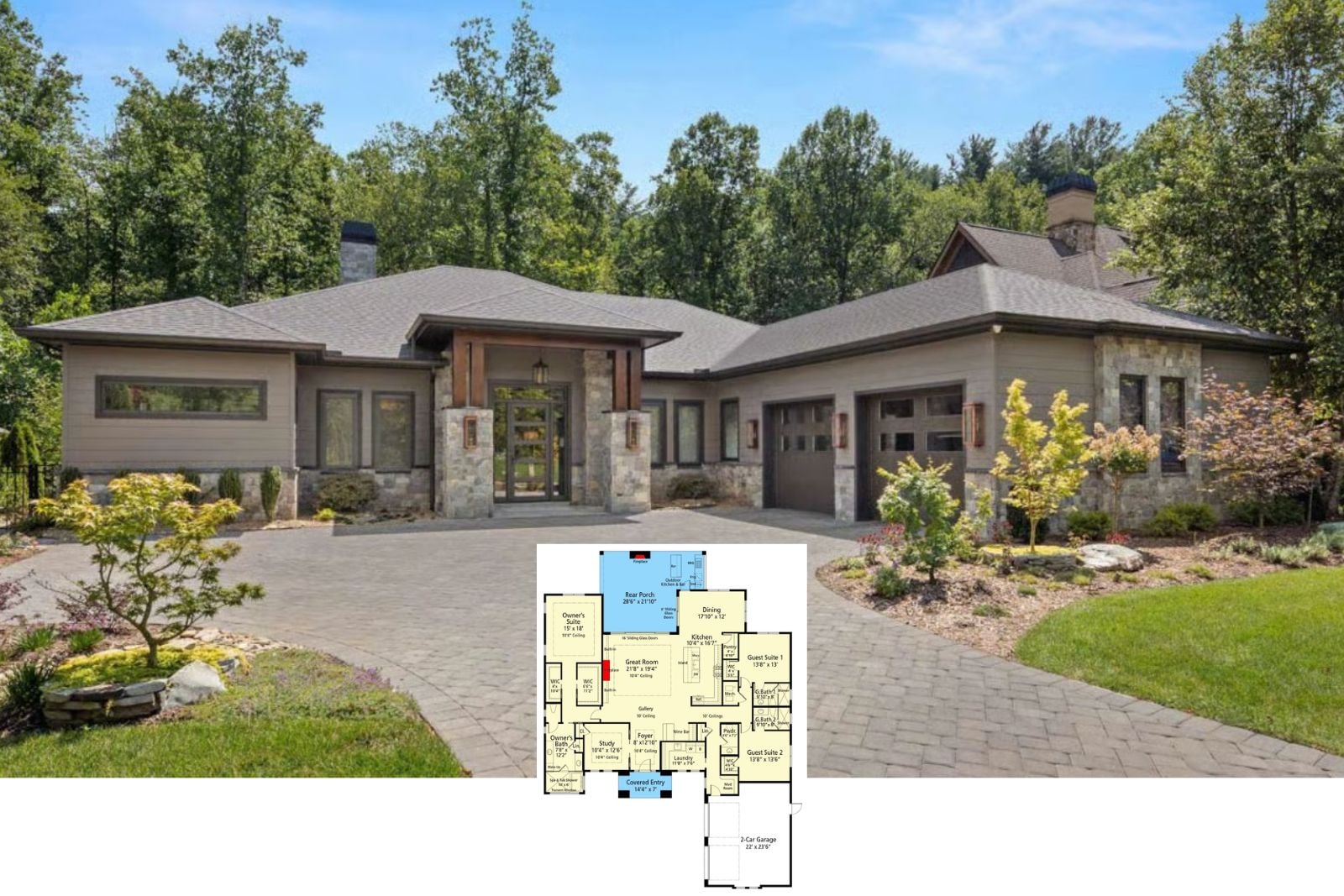 Everard 3-Bedroom Modern Mountain Ranch House Plan with Outdoor Kitchen (3,062 Sq. Ft. Floor Plan)
