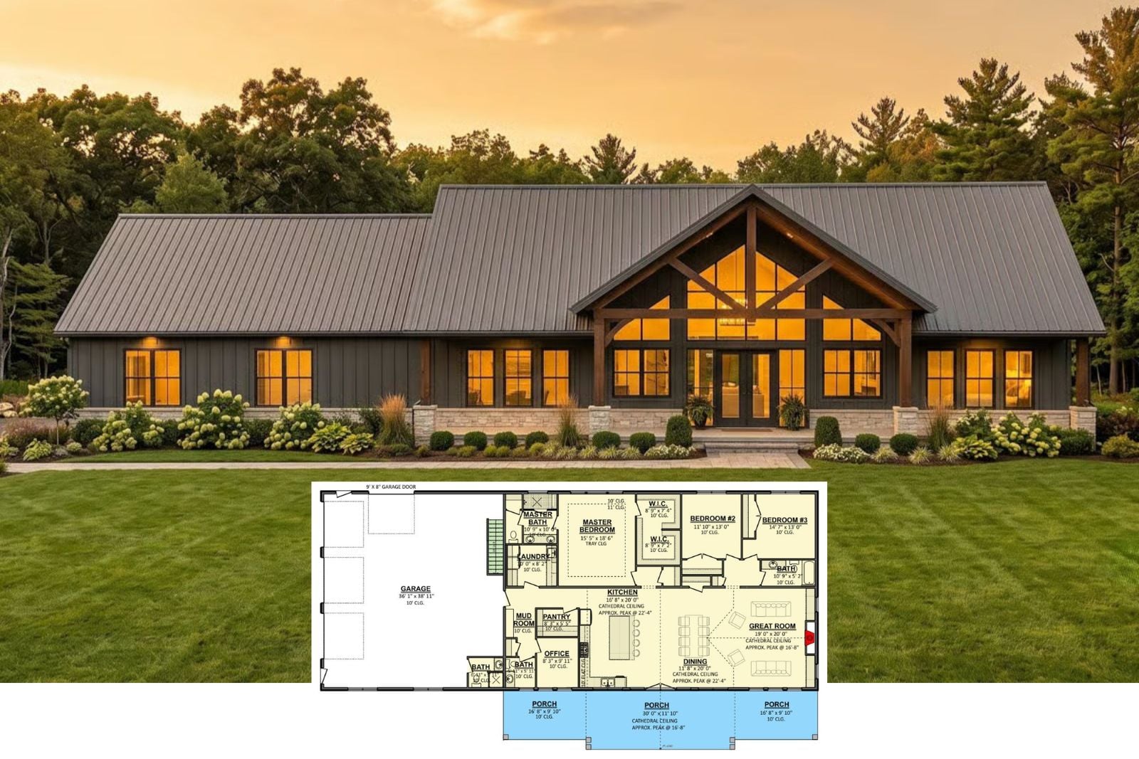 Blackwood Hall 3-Bedroom Modern Ranch Farmhouse Layout with Vaulted Great Room (2,515 Sq. Ft. Floor Plan)