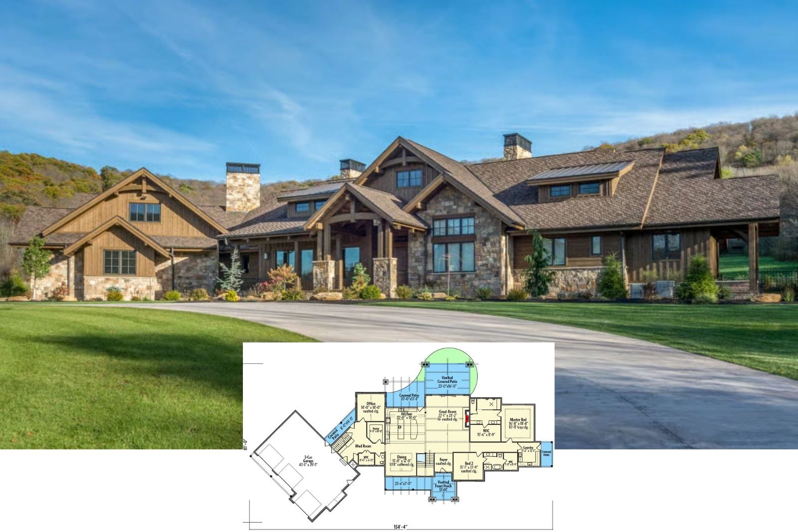 Cinder Oak 3-Bedroom Mountain Ranch House Plan with Angled 3-Car Garage (3,623 Sq. Ft. Floor Plan)