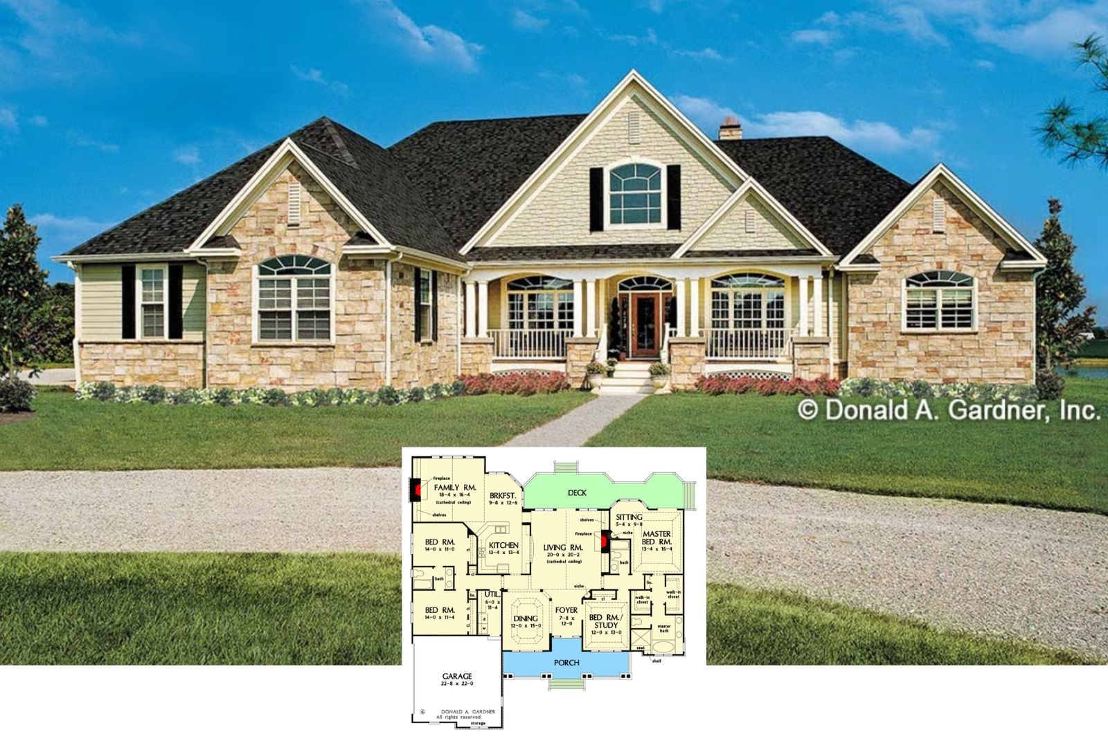 Limestone Manor 4-Bedroom Craftsman Ranch House Plan with Covered Front Porch (2,818 Sq. Ft. Floor Plan)
